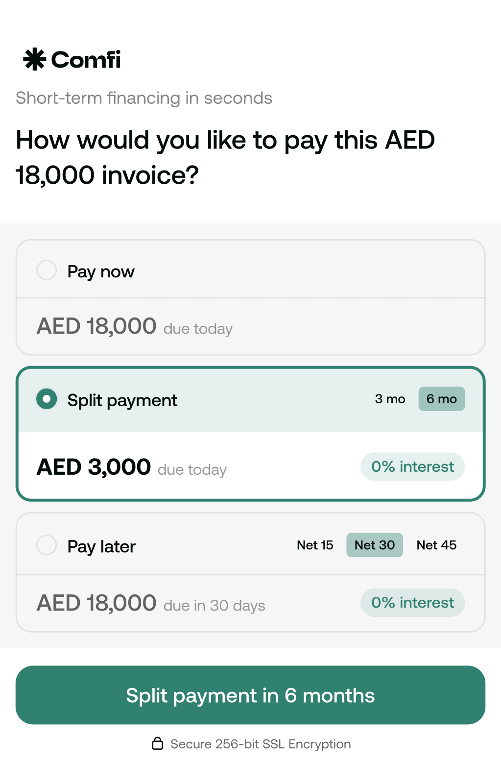 Would you like to pay this AED 18,000.00 invoice?